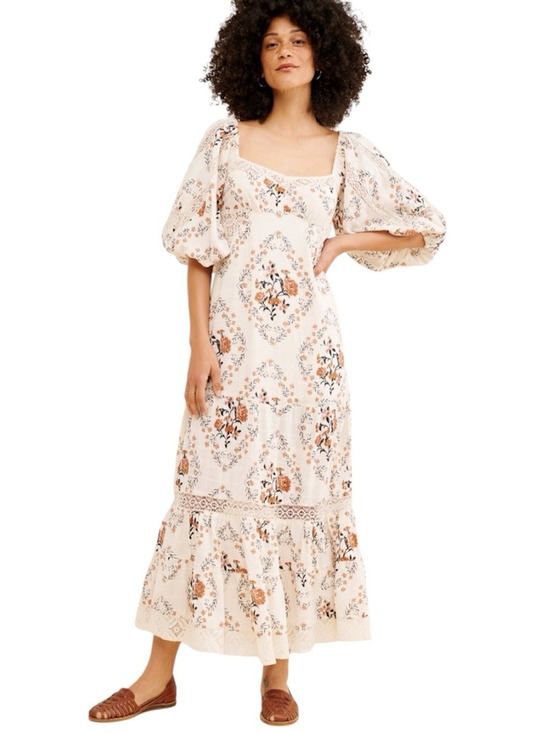 Free People Dresses & Skirts - Free People All The Attitude Printed Maxi Dress Sz M Cottagecore Milkmaid Fairy